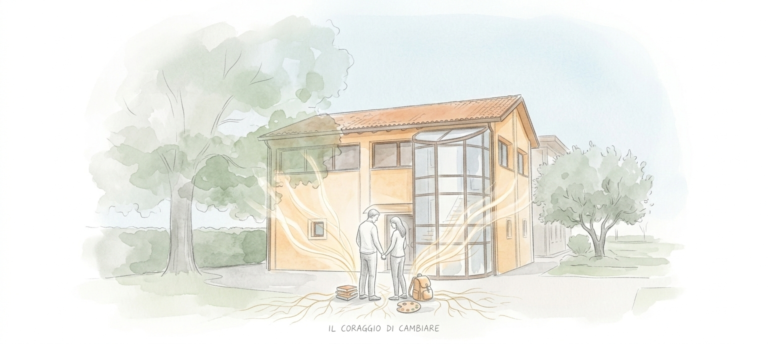 Illustrazione ad acquerello di Cà dei Morer, immersa nel verde